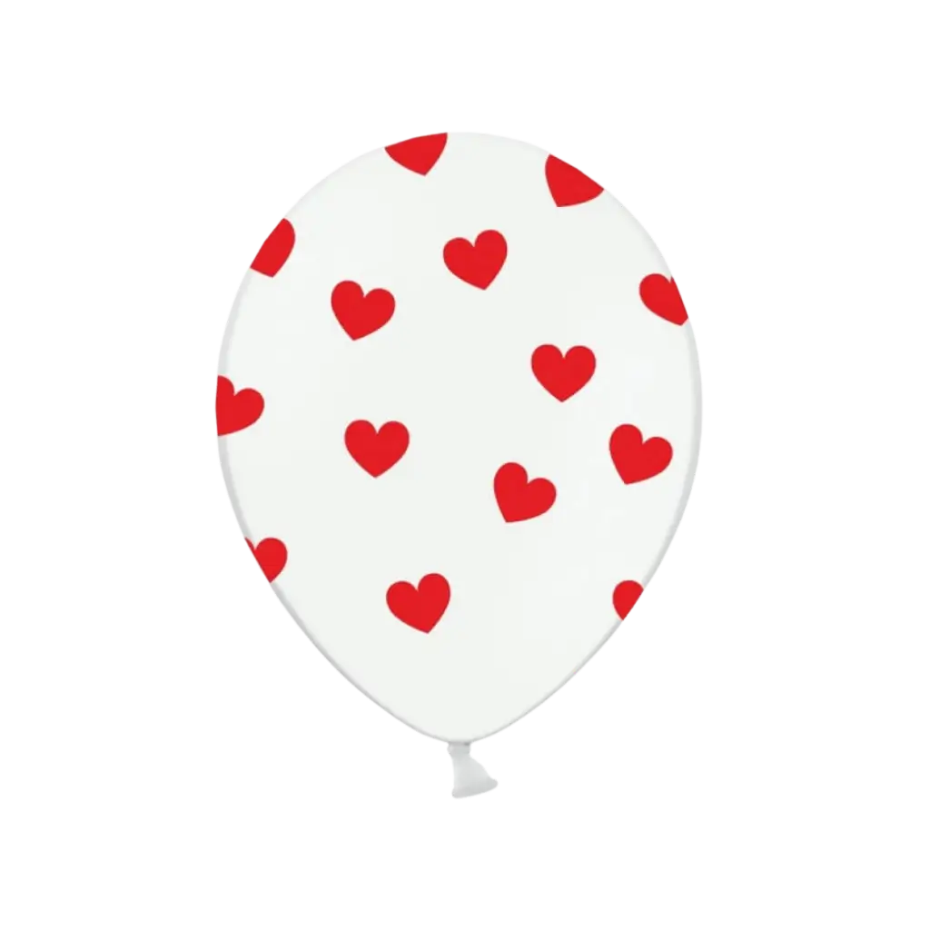 Paquete de 50 globos blancos con diseño de corazón rojo