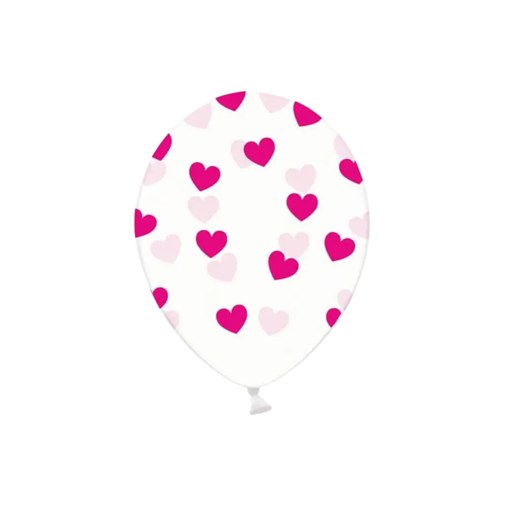 Paquete de 6 globos transparentes con motivos de corazón fucsia