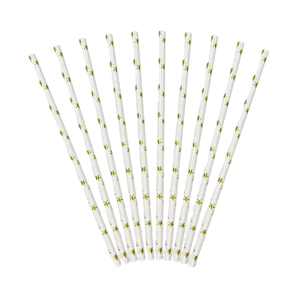 Estrella de oro de paja de papel blanco (set de 10) - Sparklers Club