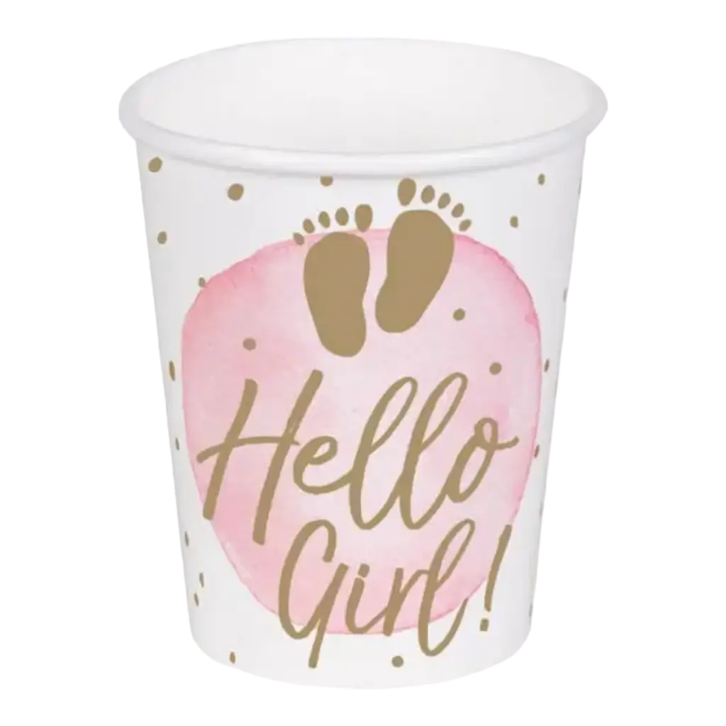 Taza de cartón rosa "hello girl" (juego de 10)