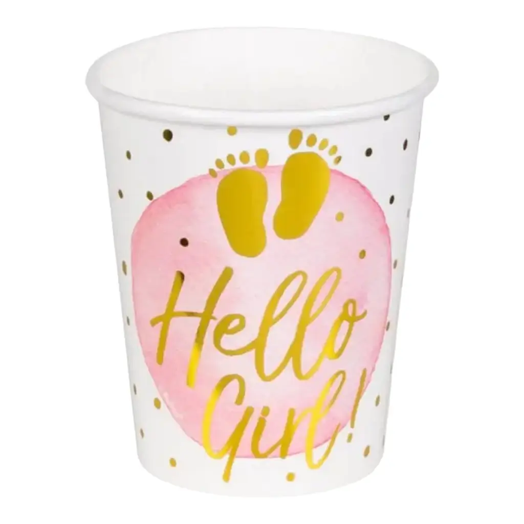 Taza de cartón rosa "hello girl" (juego de 10)