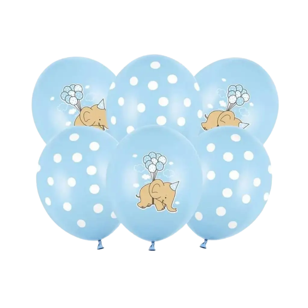 Set de 6 Globos Azules - Puntos Blancos/Elefante - 30cm