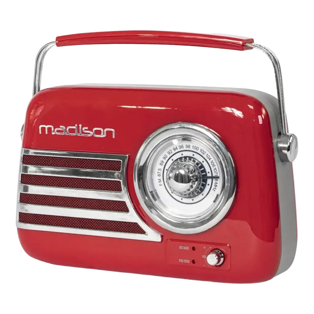 Radio Independiente Vintage con Bluetooth USB y FM 30W Rojo