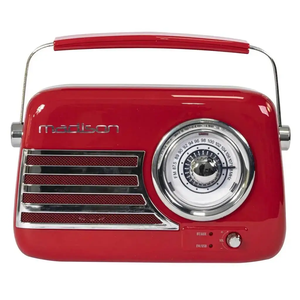 Radio Independiente Vintage con Bluetooth USB y FM 30W Rojo