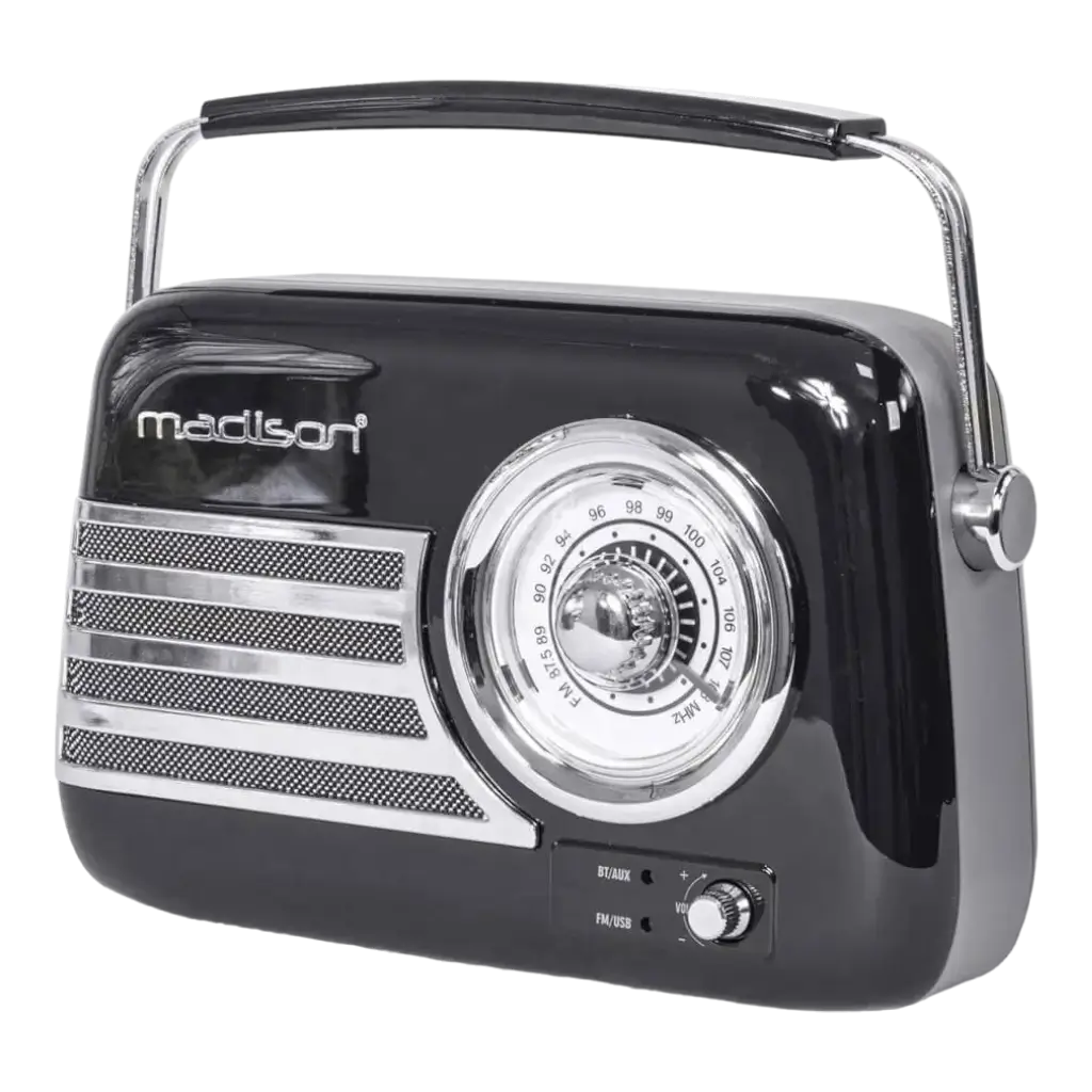 Vintage Radio Independiente con Bluetooth USB y FM 30W Negro