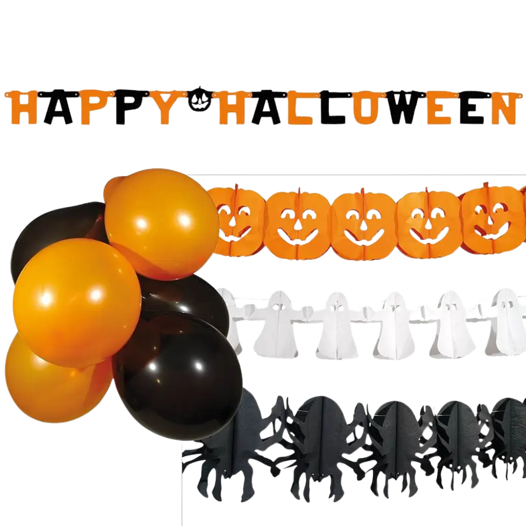 Set de decoración para fiestas de Halloween con guirnaldas y globos