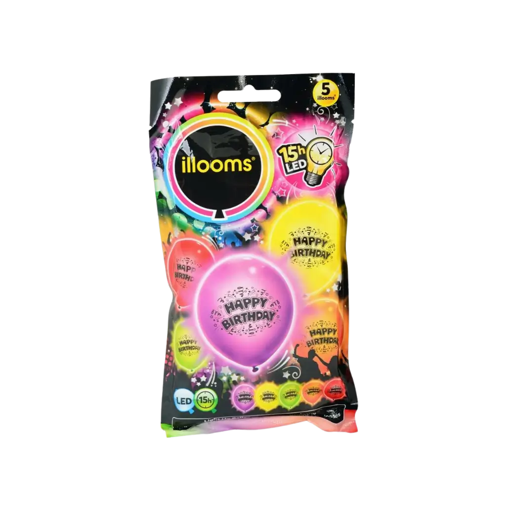 Illooms® Globos LED de látex - "Happy Birthday"