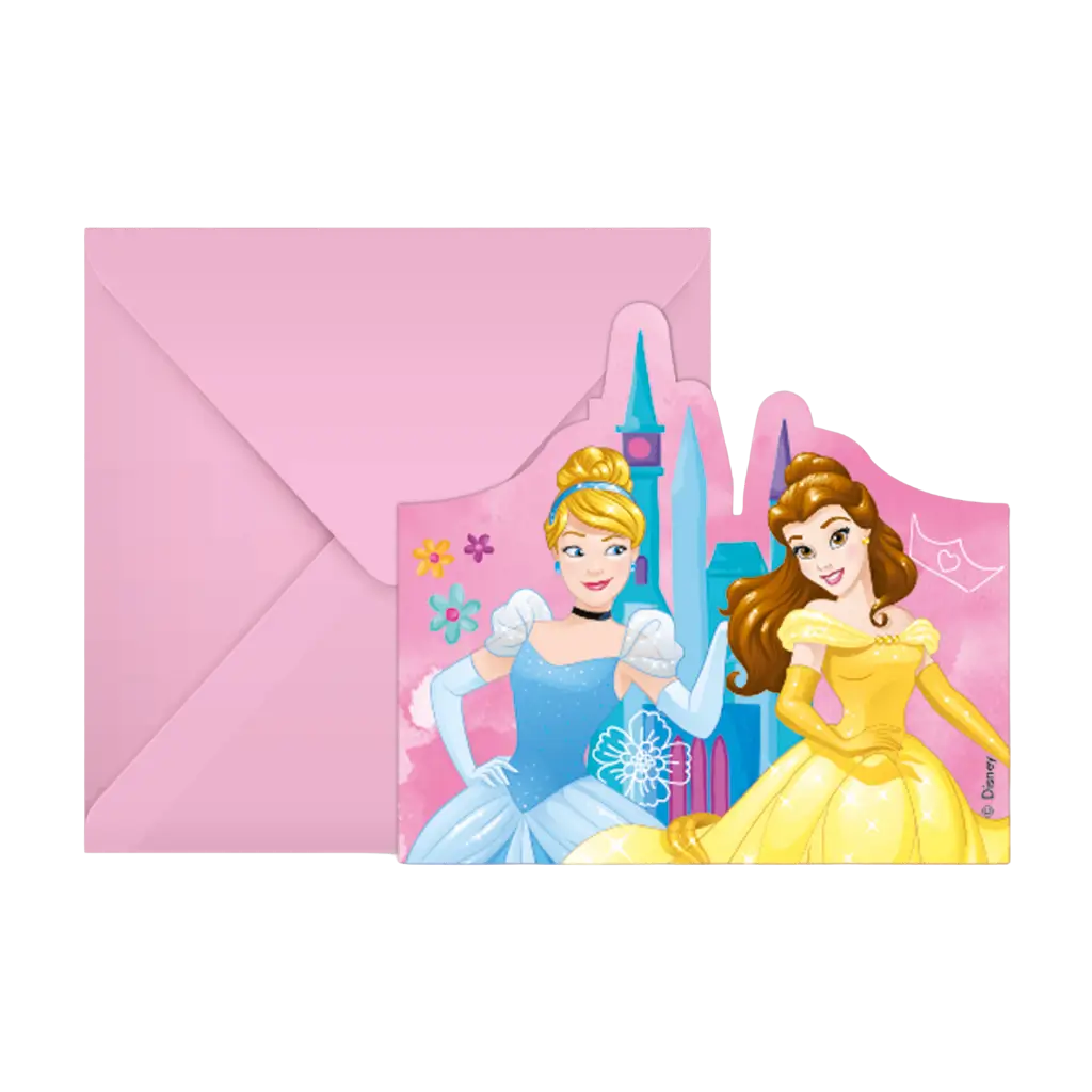 Tarjeta de invitación y sobre Princesas Disney - Lote de 6