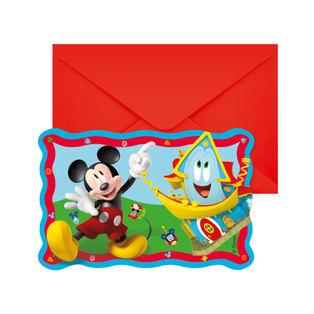 Tarjeta de invitación y sobre de Mickey Mouse - Lote de 6