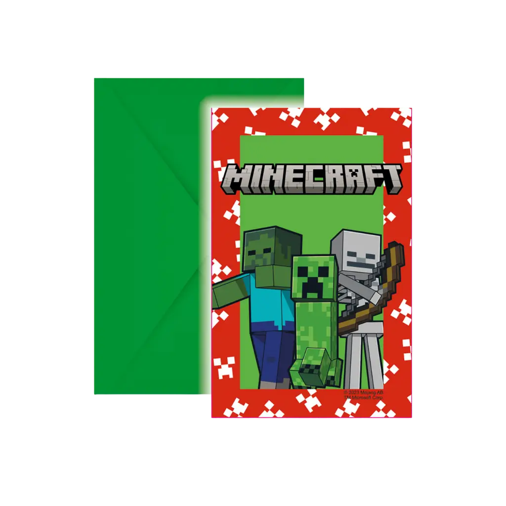 Tarjeta de invitación y sobre Minecraft - Lote de 6