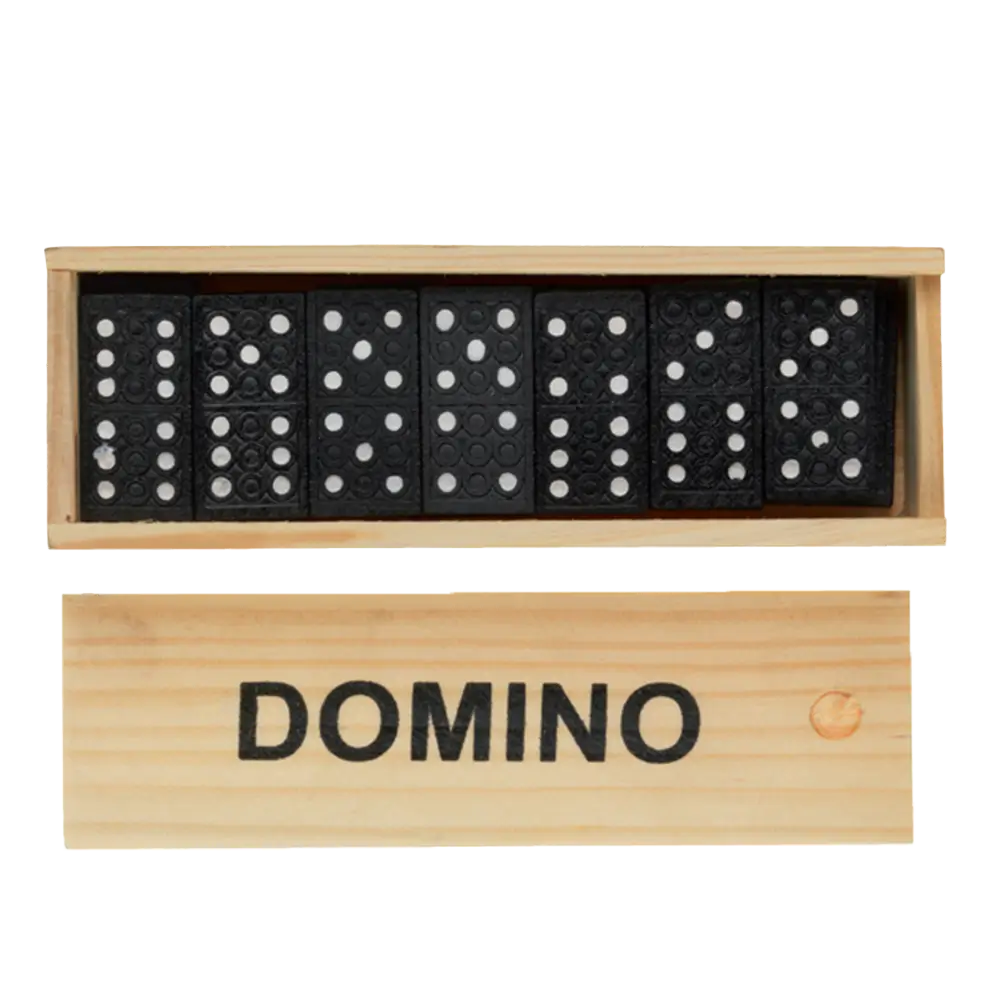 Juego de dominó negro con caja de madera