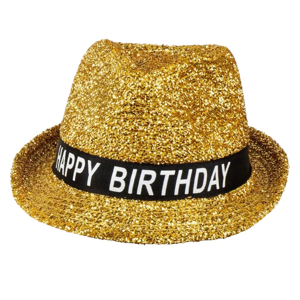 Gorro de tela dorada "Happy Birthday